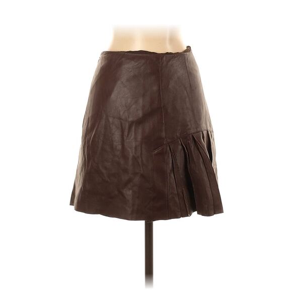 VTG douglas hannant Brown Leather Pleated Mini Skirt 2 - Picture 2 of 4